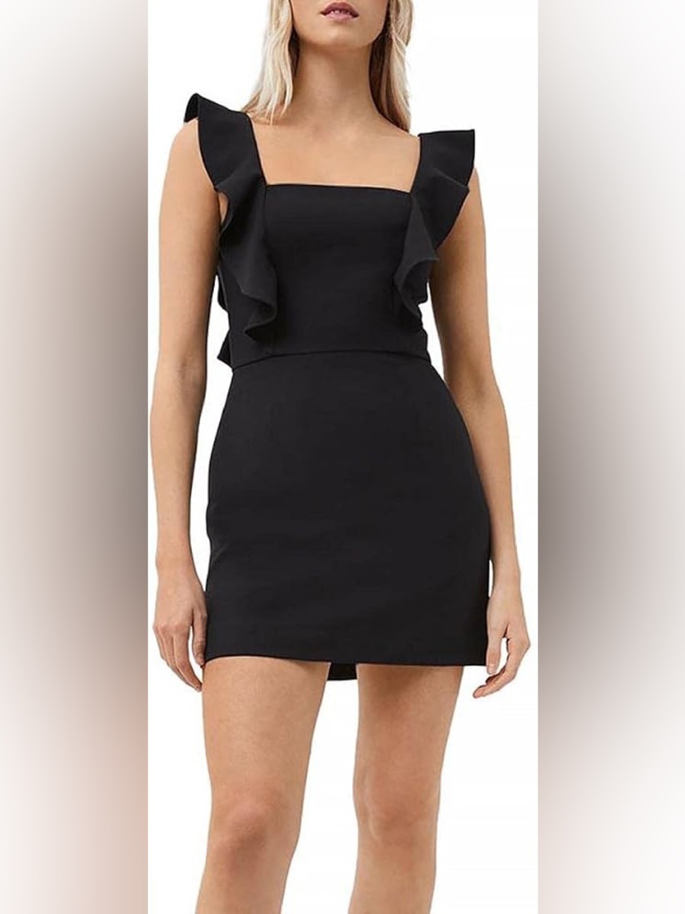 French Connection Black Ruffle Strap Mini Dress